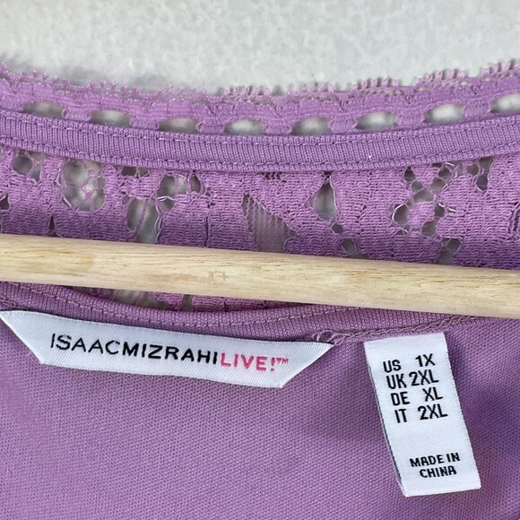 Isaac Mizrahi Live! Womens Plus 1X Lavender Lace Overlay Tunic Top 3/4 Sleeve - Picture 3 of 9
